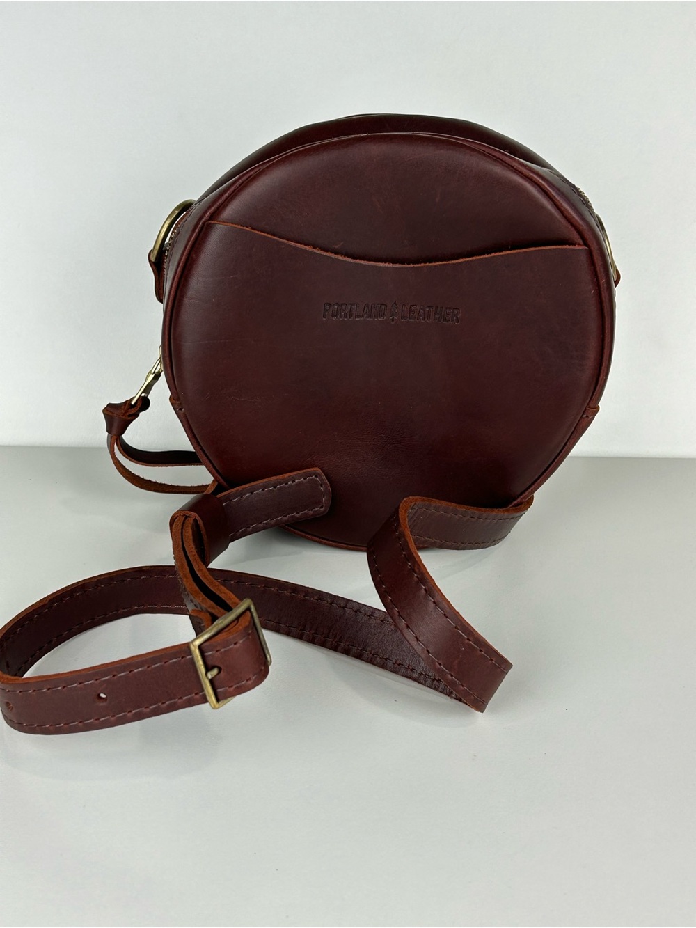 Portland Leather Deep Brown Round Crossbody Bag
